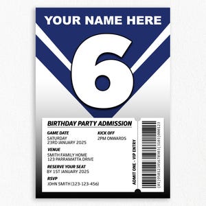 Convite personalizado para festa de aniversário do Canterbury Bulldogs | NRL, festa da Rugby League, download digital, convite para festa com tema esportivo
