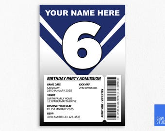 Faire-part d'anniversaire des Bulldogs de Canterbury : thème de la ligue de rugby (téléchargement numérique)
