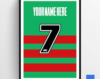 Poster personnalisé du maillot NRL des South Sydney Rabbitohs 2025 : oeuvres d'art personnalisées pour les fans de sport (imprimable numérique)