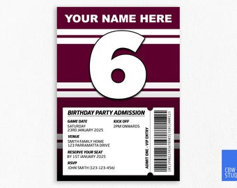 Faire-part d'anniversaire Manly Sea Eagles : thème de la ligue de rugby (téléchargement numérique)