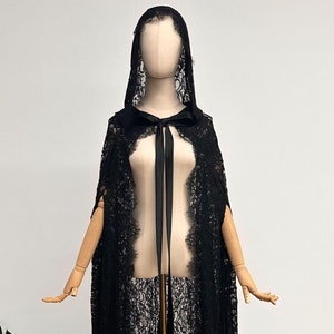 Gothic Black Hooded Lace Cape: Wedding Festival Cloak