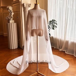 Chiffon Cape White Sheer Cape Mock Neck Bridal Wrap Veil Minimalist Bridal Cape Veil Wedding Shoot Cape Simple Shoulder Veil for Wedding