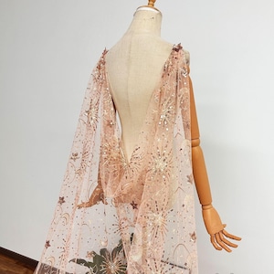Starry Wedding Cape Veil: Sparkling Celestial Moon & Star Bridal Cape