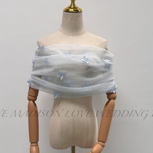 Off the Shoulder Wedding Shawl: Elegant Blue Bridal Cover Up