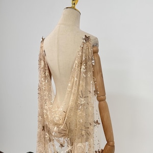 Starry Wedding Cape Veil: Sparkling Celestial V-Back, Champagne Gold