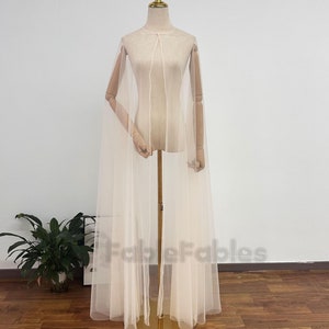 Minimalist Champagne Tulle Wedding Cape: Bridal Cover Up