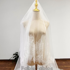 Beaded Flower Wedding Veil: Two Tier Bridal Veil with Blusher