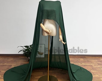 Minimalist Silk Chiffon Wedding Cape Dark Green Prom Dress Capelet Long Bridal cover up Romantic chiffon wrap shawl bridal separates bolero