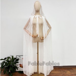 Cape à capuche en mousseline de soie : costume de sorcière blanche, cape de spectacle de festival