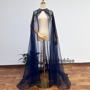 Navy Wedding Cape: Beaded Bridal Cloak, Formal Events Shoulder Cover