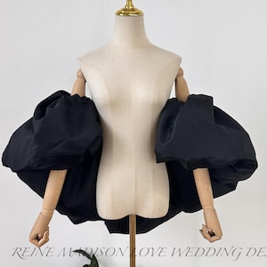 Dramatic Black Wrap with Sleeves, Minimalist Black Wedding Shawl Wraps,Backless Wedding Cape with Sleeves, Puff Shoulder Cover UP for Event