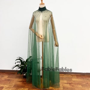 Emerald Green Beaded Wedding Cape: Formal Bridal Shoulder Cloak