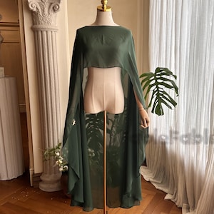 Emerald Green Silk Chiffon Wedding Cape Hunter Green Dress Cover Up Vintage Chiffon Wrap Shawl for Event Party Wedding Separates Bolero