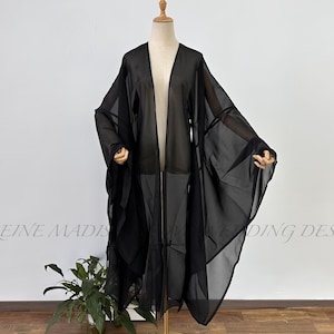 Baroque Gothic Black Robe Wide Sleeves Organza Cape Women Cape Sheer Black Cape Sheer Capelet Flowy Cape Elven Dress Cape Evening Cape Shawl