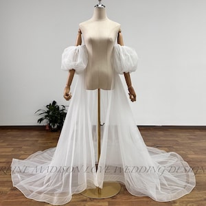 Minimalist Wedding Cape: White Tulle, Puffy Sleeves