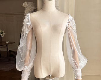 Bohemian Puff Sleeves, Off the Shoulder Wedding Dress Sleeves, Detachable Bishop Sleeves, Bridal Pop Sleeves Removable Bridal Accessories