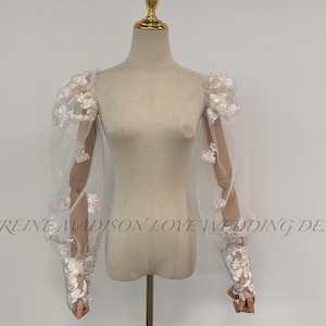 Peony Flowers Puff Sleeves with Buttons,Bohemian Wedding Sleeve Add On Puffer Sleeves Detachable Wedding Sleeve off the Shoulder Overlay