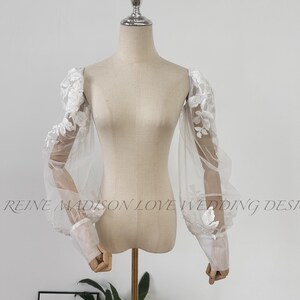 Bohemian Puff Sleeves, Luxury Beaded Wedding Dress Sleeves, Detachable Bishop Sleeves, Bridal Pop Sleeves Removable Bridal Accessories
