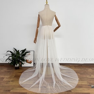 Beige Tulle Wedding Overskirt: Detachable Open Front Train