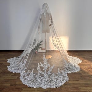 Luxury Beaded Mantilla Veil, Church Veil, Bridal Hijab Headset, Arab Wedding Veil, Religious Veil, Sparkle Flower Wedding Veil, Drop Veil