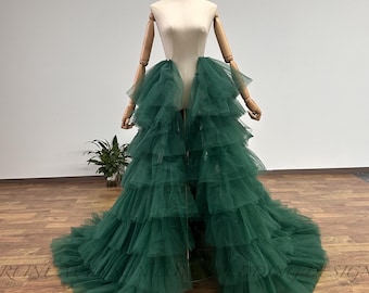 Layered Emerald Green Tulle Wedding Skirt Multi Layer Bridal Skirt, Vintage Overlay Dress Skirt Detachable Overskirt Open Front Skirt