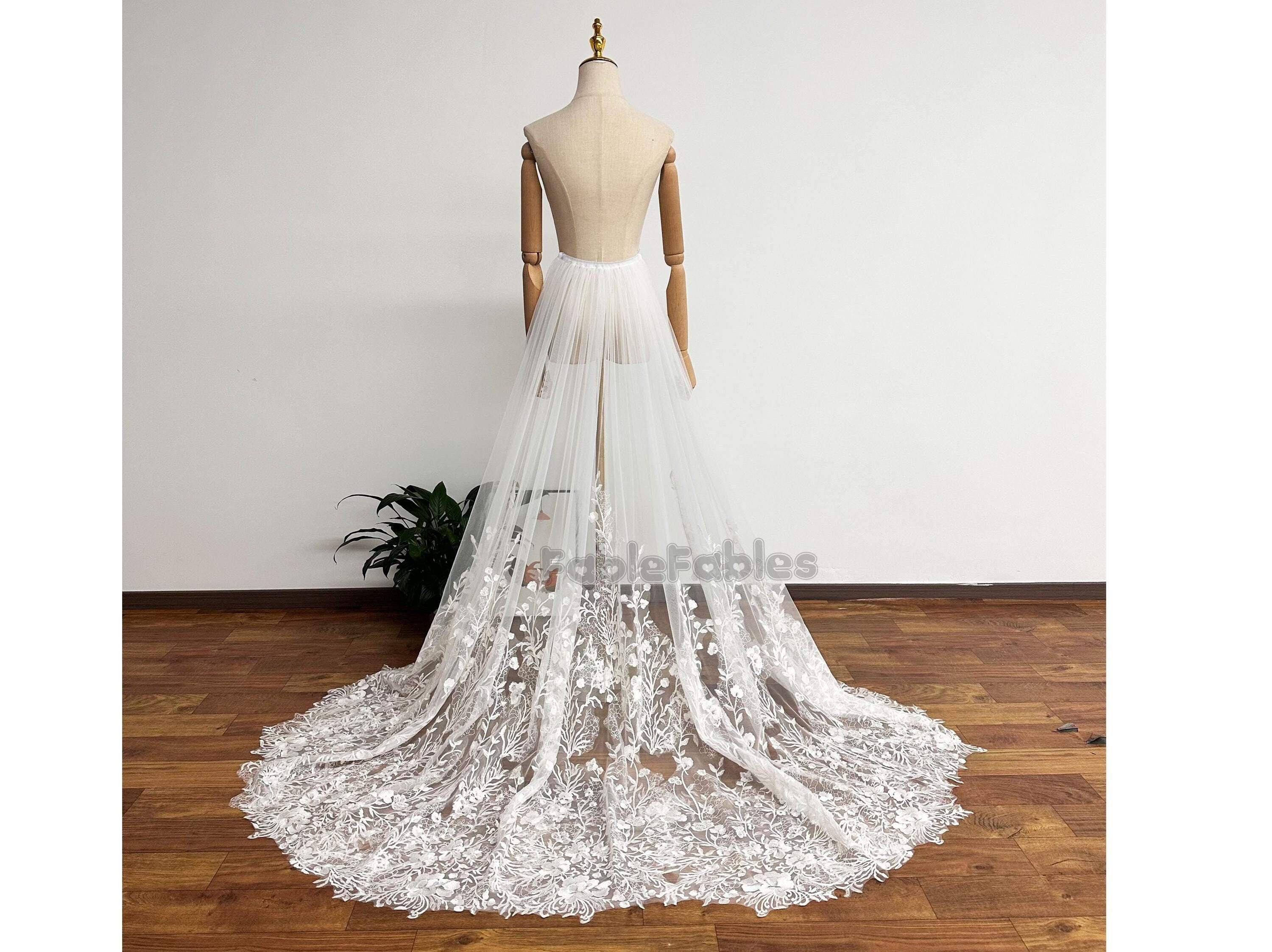 Vintage White Wedding Over Skirt Fairy Flower Appliques Bridal Train Bohemian Detachable Overskirt Removable Overlay Dress for Wedding