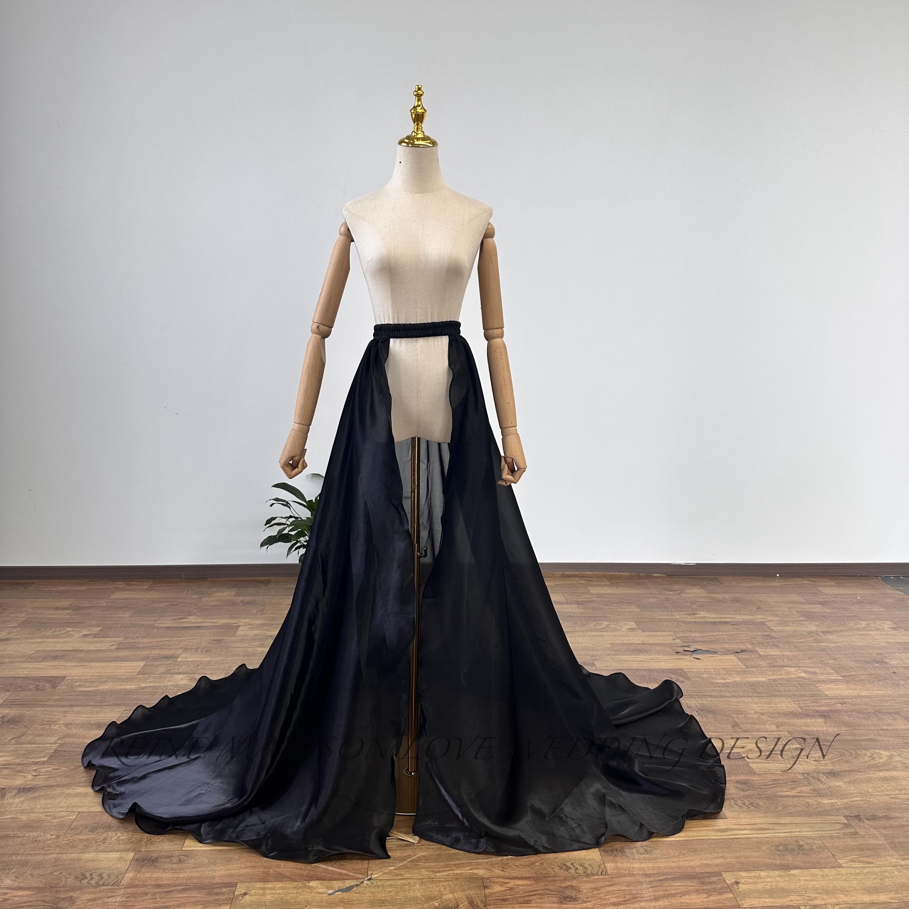 Mysterious Black OverSkirt, Open Front Detachable Train for Dress, Minimalist Dress Overlay Skirt, Gothic Black Bridal Skirt Removable Skirt