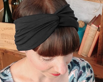 Bandeau Turban Noir - Bandeau noir - Bandeau large - Bandeau femme de luxe - Enveloppement de tête twist - Enveloppement de cheveux - Tricot viscose