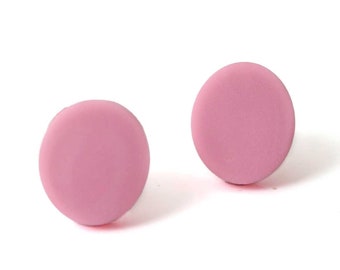 Pink Stud Earrings for Women - Minimalist Clay Circle Studs, Geometric Jewellery Gifts for Her Under 5