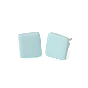 Square Stud Earrings for Women in Pale Blue Simple Clay Studs, Geometric Jewellery Gifts for Her Under 5 Square