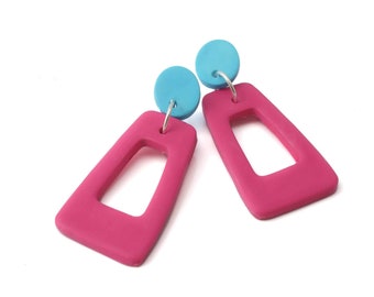 Large Clay Statement Earrings for Women in Pink - Unique Geometric Dangle Earring and Jewellery Gifts for Her