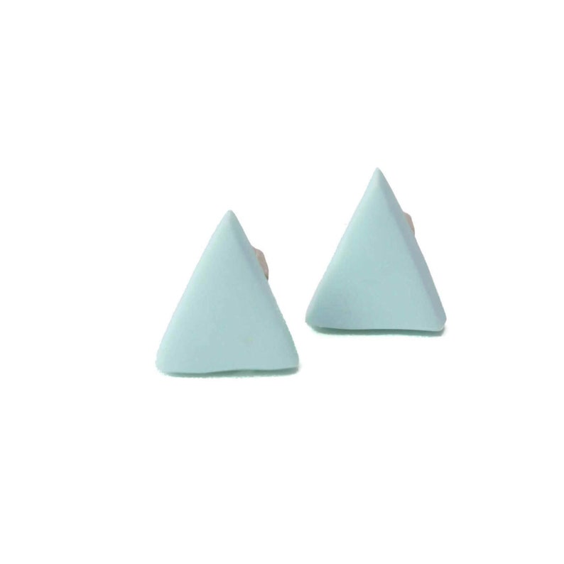 Square Stud Earrings for Women in Pale Blue Simple Clay Studs, Geometric Jewellery Gifts for Her Under 5 Triangle
