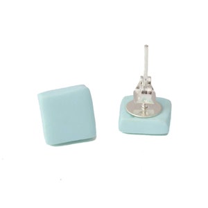 Square Stud Earrings for Women in Pale Blue Simple Clay Studs, Geometric Jewellery Gifts for Her Under 5 image 3