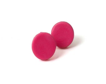 Cerise Pink Earrings for Women, Round Clay Stud Earrings, Minimalist Pastel Studs, Geometric Jewellery and Mothers Day Gifts for Her Under 5