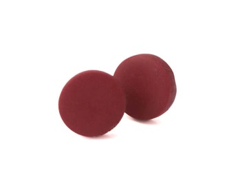 Stud Earrings for Women in Burgundy Red, Minimalist Clay Geometric Circle Studs, Mothers Day Gifts for Her Under 10