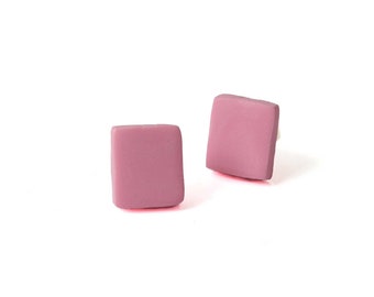 Pink Stud Earrings for Women - Simple Clay Studs, Geometric Jewellery and Mothers Day Gifts for Her Under 5