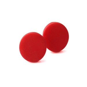 Red Stud Earrings for Women, Minimalist Clay Geometric Circle Studs, Birthday Gifts Under 10