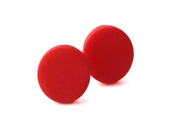 Red Stud Earrings for Women, Minimalist Clay Geometric Circle Studs, Mothers Day Gifts Under 10