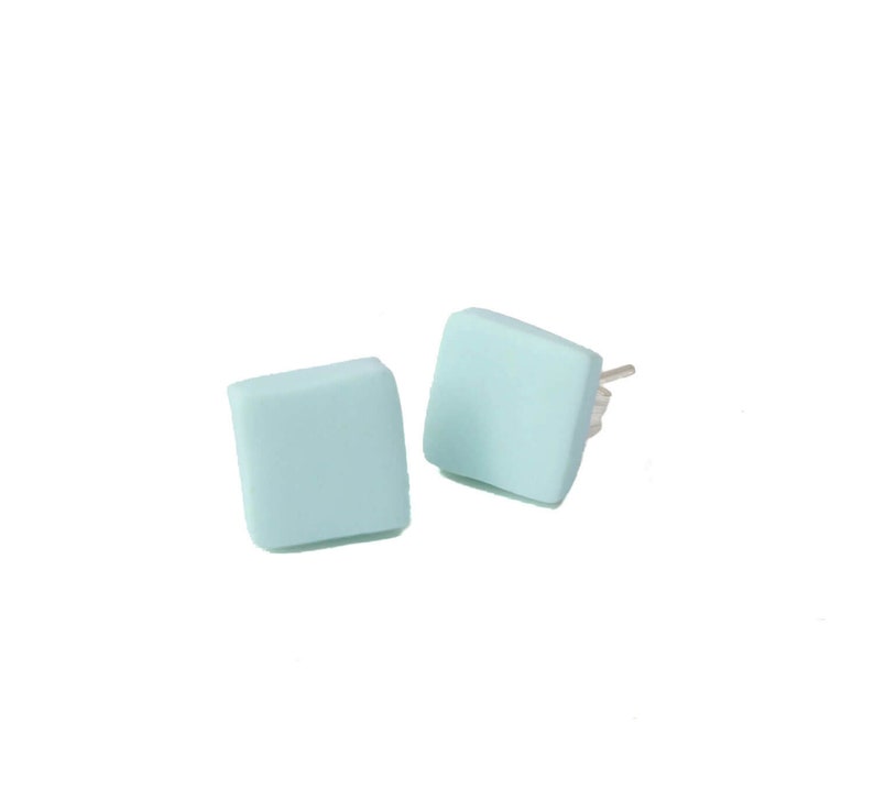 Square Stud Earrings for Women in Pale Blue Simple Clay Studs, Geometric Jewellery Gifts for Her Under 5 image 4