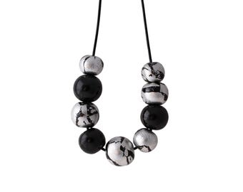 Black and Silver Chunky Statement Necklace – Handmade Unique Clay Jewellery and Mothers Day Gifts