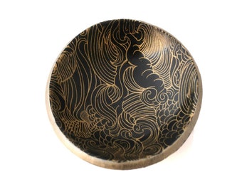 Black Small Trinket Dish or Ring Holder with Unique Wave Design in Gold, Decorative Home and Bedroom Accessories, Housewarming Gifts