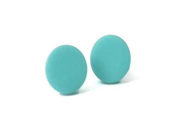 Geometric Stud Earrings for Women in Turquoise Blue - Minimalist Clay Circle Studs, Geometric Jewellery Gifts for Her Under 5