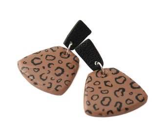 Leopard Print Statement Earrings for Women, Geometric Drop Earrings - Unique Animal Print Jewellery and Mothers Day Gifts for Her