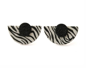 Stud Earrings for Women in Zebra Print - Art Deco Geometric Statement Jewellery and Mothers Day Gifts for Her