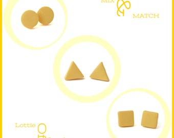 Mix and Match Stud Earrings for Women in Yellow - Simple Geometric Clay Studs, ChristmasGifts for Her Under 5