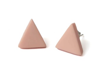 Triangle Stud Earrings for Women in Blush Pink - Simple Clay Studs, Geometric Jewellery Gifts for Her Under 5