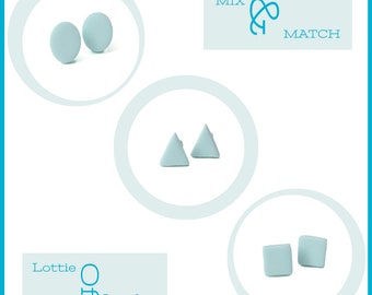 Clay Stud Earrings for Women in Pastel Blue - Mix and Match Simple Geometric Studs, Mothers Day Gifts for Her Under 5