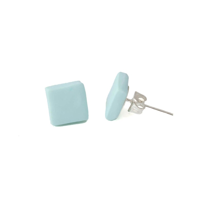 Square Stud Earrings for Women in Pale Blue Simple Clay Studs, Geometric Jewellery Gifts for Her Under 5 image 5