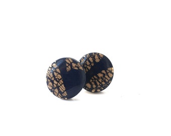 Navy Blue Stud Earrings for Women  - Simple Geometric Studs, Mix and Match Clay Jewellery Gifts for Her Under 10