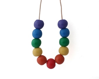 Rainbow Bead Necklace for Women, Multi Coloured Clay Beaded Statement Jewellery